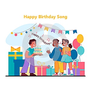 Happy birthday song concept. Flat vector illustration
