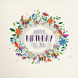 Happy Birthday spring flower wreath greeting card