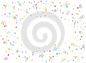 Happy Birthday streamer and confetti on white background