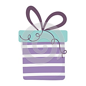 Happy birthday, striped gift box surprise with ribbon celebration isolation design icon
