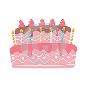 happy birthday sweet cake with candles celebration party cartoon