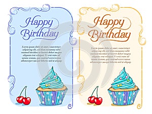 Happy birthday template with cup cake illustration