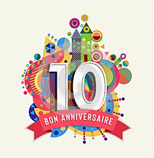 Happy birthday 10 year card in french language