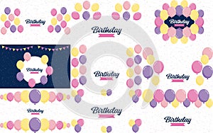 Happy Birthday text with a realistic balloon and vector illustration of a celebration balloon with a colorful flag background