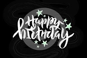 Happy Birthday text with stars for card, invitation. Brush pen lettering for birthday party, anniversary. Vector EPS 10
