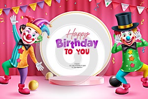 Happy birthday text vector deign. Birthday greeting in empty space with comedian,