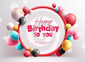 Happy birthday text vector template design. Birthday typography in white frame circle space