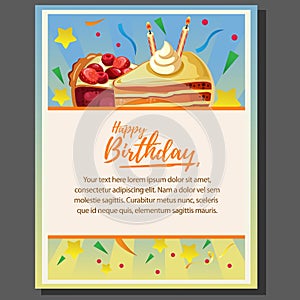 Happy birthday theme poster with cake