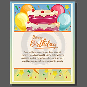 Happy birthday theme poster with party cake