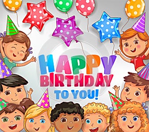 Happy birthday to you bright design with cute children