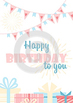 Happy Birthday to you greeting card flat vector template