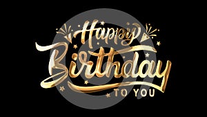 Happy Birthday Typography Golden text animation on appear black background.