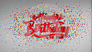 Happy Birthday Typography Open Surprise gift box present Open Falling confetti background.