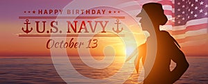 Happy Birthday United States Navy. USA flag. 3d illustration.