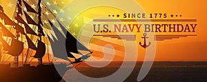 Happy Birthday United States Navy. USA flag. 3d illustration