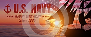 Happy Birthday United States Navy. USA flag. 3d illustration
