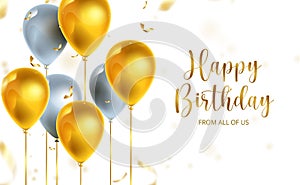 Happy birthday vector background design. Happy birthday to you text with balloons and confetti elements in white space.