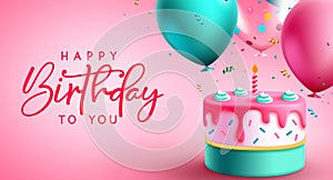 Happy birthday vector background design. Birthday text in pink space for message with party cake