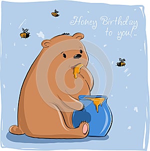 Happy birthday vector card with cute teddy bear and best wishes