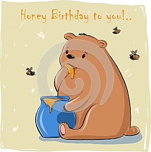Happy birthday vector card with cute teddy bear and best wishes