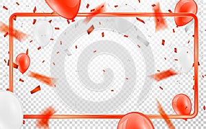 Happy birthday vector Celebration party banner Red foil confetti and white and glitter red balloons