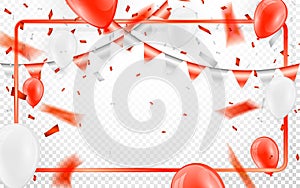Happy birthday vector Celebration party banner Red foil confetti and white and glitter red balloons