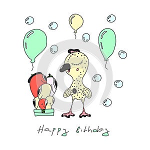 Happy birthday vector design with smileys wearing a birthday hat. bright illustration with funny characters