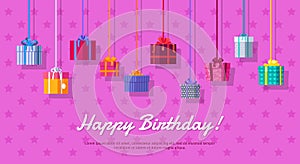 Happy Birthday Vector Flat Design Web Banner