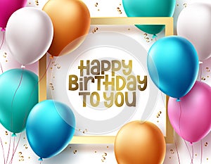 Happy birthday vector template design. Birthday greeting text in gold frame space