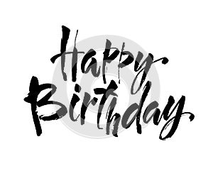 Happy birthday vintage hand lettering, brush ink calligraphy, vector type design, isolated on white background