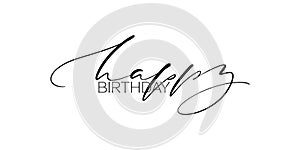 Happy Birthday words. Elegant ink handwritted horizontal card. Modern lettering.