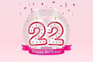 Happy Birthday years. 22 anniversary of the birthday, Candle in the form of numbers. Vector