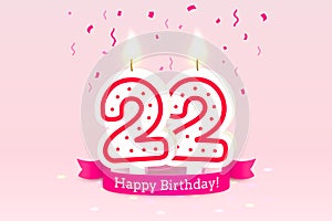 Happy Birthday years. 22 anniversary of the birthday, Candle in the form of numbers. Vector