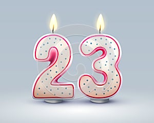 Happy Birthday years. 23 anniversary of the birthday, Candle in the form of numbers. Vector