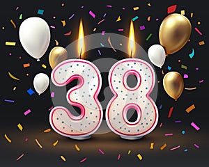 Happy Birthday years. 38 anniversary of the birthday, Candle in the form of numbers. Vector