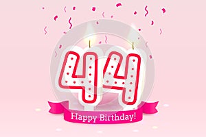 Happy Birthday years. 44 anniversary of the birthday, Candle in the form of numbers. Vector