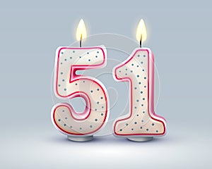 Happy Birthday years. 51 anniversary of the birthday, Candle in the form of numbers. Vector