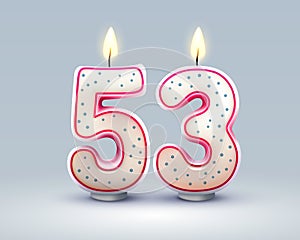 Happy Birthday years. 53 anniversary of the birthday, Candle in the form of numbers. Vector