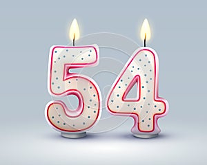 Happy Birthday years. 54 anniversary of the birthday, Candle in the form of numbers. Vector