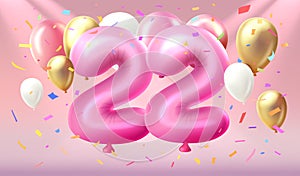 Happy Birthday years anniversary of the person birthday, balloon in the form of numbers twenty-two of the year. Vector