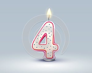 Happy Birthday years anniversary of the person birthday, Candle in the form of numbers four of the year. Vector