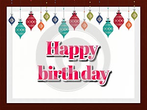 Happy bithday 3d text inside the frame illustration