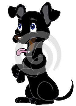 Happy black dog begging cartoon