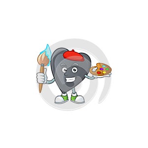 Happy black love painter cartoon icon with brush