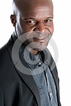 Happy black man well dressed smiling isolated