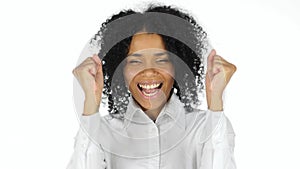Happy Black Woman Celebrating Success photo
