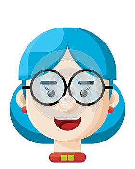 Happy Blue Hair Woman wearing Eyeglasses Flat Vector Illustration Icon