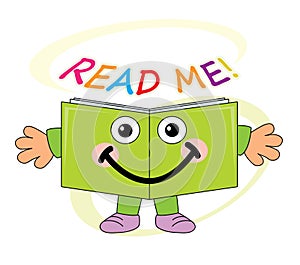 Happy book mascot - read me!