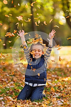 Happy boy with autumn leaves
