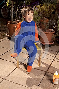 Happy boy in backyard